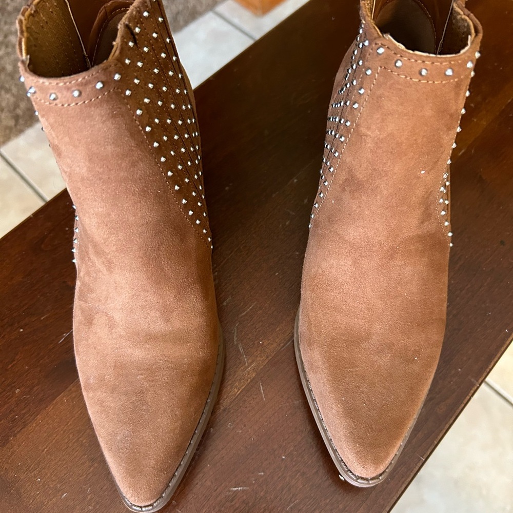 Maurices Tan Suede Studded Ankle Booties